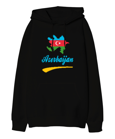 Tisho - Azerbaycan,Azerbaijan,Azerbaycan Bayrağı,Azerbaycan logosu. Siyah Oversize Unisex Kapüşonlu Sweatshirt