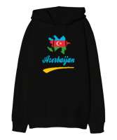 Azerbaycan,Azerbaijan,Azerbaycan Bayrağı,Azerbaycan logosu. Siyah Oversize Unisex Kapüşonlu Sweatshirt - Thumbnail