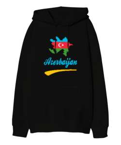 Azerbaycan,Azerbaijan,Azerbaycan Bayrağı,Azerbaycan logosu. Siyah Oversize Unisex Kapüşonlu Sweatshirt