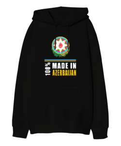 Azerbaycan,Azerbaijan,Azerbaycan Bayrağı,Azerbaycan logosu. Siyah Oversize Unisex Kapüşonlu Sweatshirt