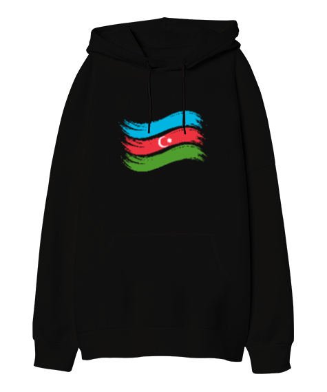 Tisho - Azerbaycan,Azerbaijan,Azerbaycan Bayrağı,Azerbaycan logosu. Siyah Oversize Unisex Kapüşonlu Sweatshirt