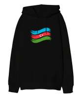 Azerbaycan,Azerbaijan,Azerbaycan Bayrağı,Azerbaycan logosu. Siyah Oversize Unisex Kapüşonlu Sweatshirt - Thumbnail