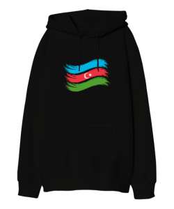 Azerbaycan,Azerbaijan,Azerbaycan Bayrağı,Azerbaycan logosu. Siyah Oversize Unisex Kapüşonlu Sweatshirt