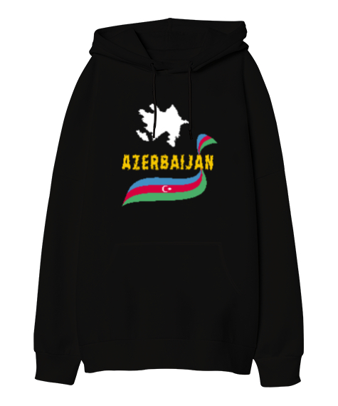 Tisho - Azerbaycan,Azerbaijan,Azerbaycan Bayrağı,Azerbaycan logosu. Siyah Oversize Unisex Kapüşonlu Sweatshirt