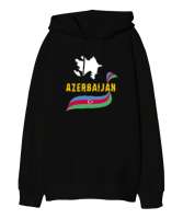 Azerbaycan,Azerbaijan,Azerbaycan Bayrağı,Azerbaycan logosu. Siyah Oversize Unisex Kapüşonlu Sweatshirt - Thumbnail