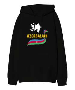 Azerbaycan,Azerbaijan,Azerbaycan Bayrağı,Azerbaycan logosu. Siyah Oversize Unisex Kapüşonlu Sweatshirt