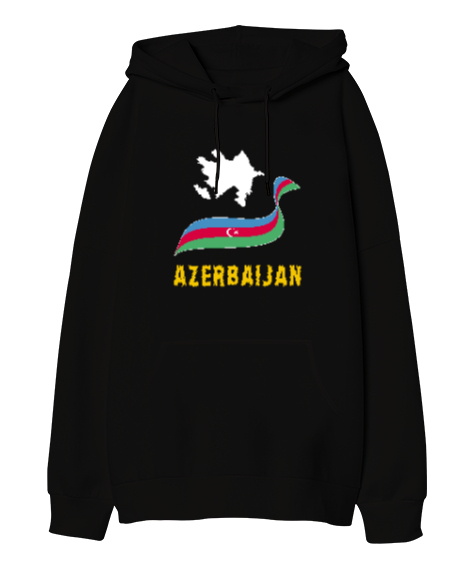 Tisho - Azerbaycan,Azerbaijan,Azerbaycan Bayrağı,Azerbaycan logosu. Siyah Oversize Unisex Kapüşonlu Sweatshirt