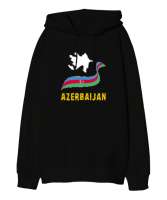 Azerbaycan,Azerbaijan,Azerbaycan Bayrağı,Azerbaycan logosu. Siyah Oversize Unisex Kapüşonlu Sweatshirt - Thumbnail