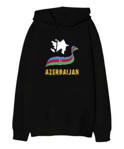 Azerbaycan,Azerbaijan,Azerbaycan Bayrağı,Azerbaycan logosu. Siyah Oversize Unisex Kapüşonlu Sweatshirt