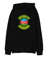 Azerbaycan,Azerbaijan,Azerbaycan Bayrağı,Azerbaycan logosu. Siyah Oversize Unisex Kapüşonlu Sweatshirt - Thumbnail