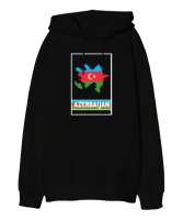 Azerbaycan,Azerbaijan,Azerbaycan Bayrağı,Azerbaycan logosu. Siyah Oversize Unisex Kapüşonlu Sweatshirt - Thumbnail