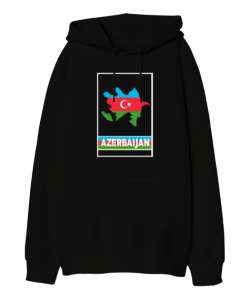 Azerbaycan,Azerbaijan,Azerbaycan Bayrağı,Azerbaycan logosu. Siyah Oversize Unisex Kapüşonlu Sweatshirt