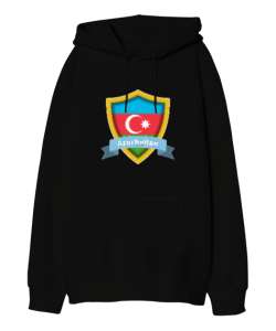 Azerbaycan,Azerbaijan,Azerbaycan Bayrağı,Azerbaycan logosu. Siyah Oversize Unisex Kapüşonlu Sweatshirt