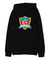 Azerbaycan,Azerbaijan,Azerbaycan Bayrağı,Azerbaycan logosu. Siyah Oversize Unisex Kapüşonlu Sweatshirt - Thumbnail