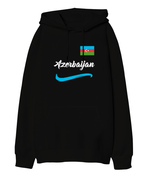 Tisho - Azerbaycan,Azerbaijan,Azerbaycan Bayrağı,Azerbaycan logosu. Siyah Oversize Unisex Kapüşonlu Sweatshirt