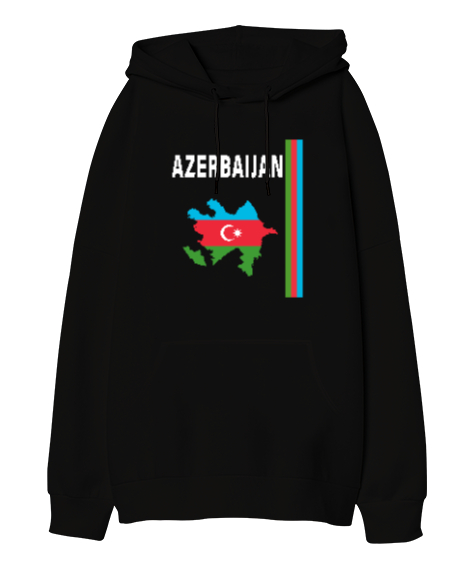 Tisho - Azerbaycan,Azerbaijan,Azerbaycan Bayrağı,Azerbaycan logosu. Siyah Oversize Unisex Kapüşonlu Sweatshirt