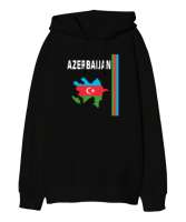 Azerbaycan,Azerbaijan,Azerbaycan Bayrağı,Azerbaycan logosu. Siyah Oversize Unisex Kapüşonlu Sweatshirt - Thumbnail