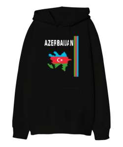 Azerbaycan,Azerbaijan,Azerbaycan Bayrağı,Azerbaycan logosu. Siyah Oversize Unisex Kapüşonlu Sweatshirt