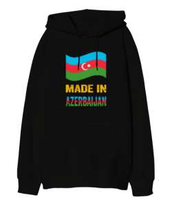 Azerbaycan,Azerbaijan,Azerbaycan Bayrağı,Azerbaycan logosu. Siyah Oversize Unisex Kapüşonlu Sweatshirt