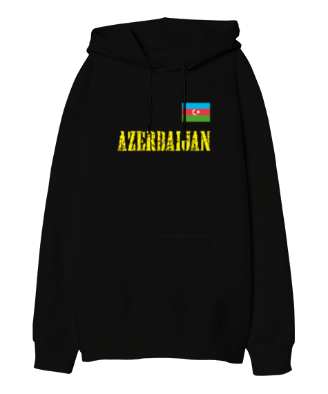 Tisho - Azerbaycan,Azerbaijan,Azerbaycan Bayrağı,Azerbaycan logosu. Siyah Oversize Unisex Kapüşonlu Sweatshirt
