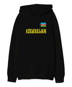 Azerbaycan,Azerbaijan,Azerbaycan Bayrağı,Azerbaycan logosu. Siyah Oversize Unisex Kapüşonlu Sweatshirt