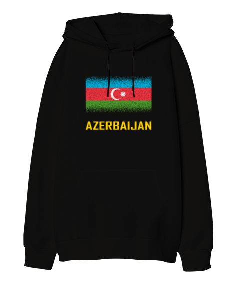 Tisho - Azerbaycan,Azerbaijan,Azerbaycan Bayrağı,Azerbaycan logosu. Siyah Oversize Unisex Kapüşonlu Sweatshirt