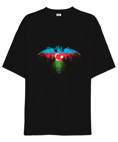 Tisho - Azerbaycan,Azerbaijan,Azerbaycan Bayrağı,Azerbaycan logosu. Siyah Oversize Unisex Tişört