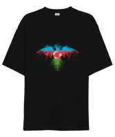 Azerbaycan,Azerbaijan,Azerbaycan Bayrağı,Azerbaycan logosu. Siyah Oversize Unisex Tişört - Thumbnail