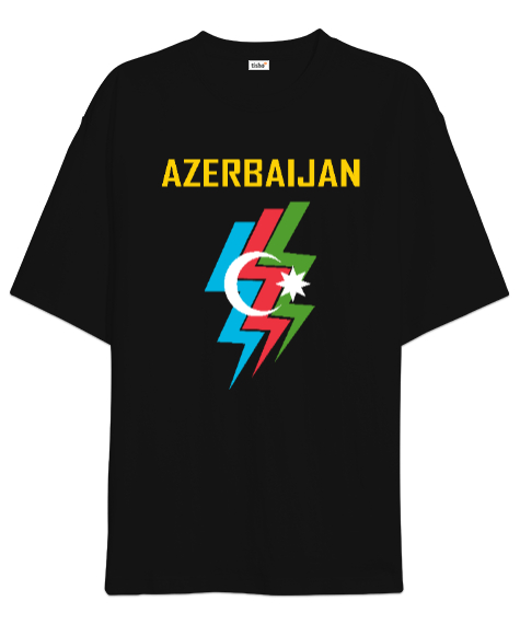 Tisho - Azerbaycan,Azerbaijan,Azerbaycan Bayrağı,Azerbaycan logosu. Siyah Oversize Unisex Tişört