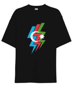 Azerbaycan,Azerbaijan,Azerbaycan Bayrağı,Azerbaycan logosu. Siyah Oversize Unisex Tişört