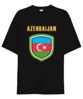 Azerbaycan,Azerbaijan,Azerbaycan Bayrağı,Azerbaycan logosu. Siyah Oversize Unisex Tişört - Thumbnail