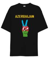 Azerbaycan,Azerbaijan,Azerbaycan Bayrağı,Azerbaycan logosu. Siyah Oversize Unisex Tişört - Thumbnail