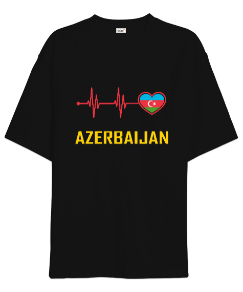 Tisho - Azerbaycan,Azerbaijan,Azerbaycan Bayrağı,Azerbaycan logosu. Siyah Oversize Unisex Tişört