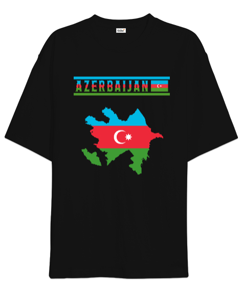 Tisho - Azerbaycan,Azerbaijan,Azerbaycan Bayrağı,Azerbaycan logosu. Siyah Oversize Unisex Tişört