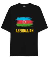 Azerbaycan,Azerbaijan,Azerbaycan Bayrağı,Azerbaycan logosu. Siyah Oversize Unisex Tişört - Thumbnail