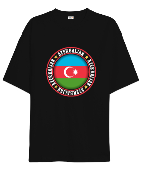 Tisho - Azerbaycan,Azerbaijan,Azerbaycan Bayrağı,Azerbaycan logosu. Siyah Oversize Unisex Tişört