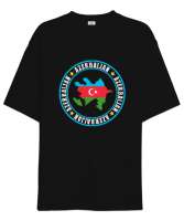 Azerbaycan,Azerbaijan,Azerbaycan Bayrağı,Azerbaycan logosu. Siyah Oversize Unisex Tişört - Thumbnail