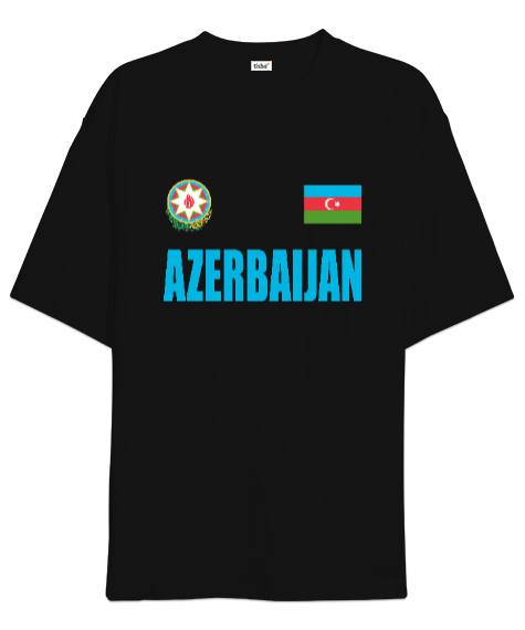 Tisho - Azerbaycan,Azerbaijan,Azerbaycan Bayrağı,Azerbaycan logosu. Siyah Oversize Unisex Tişört