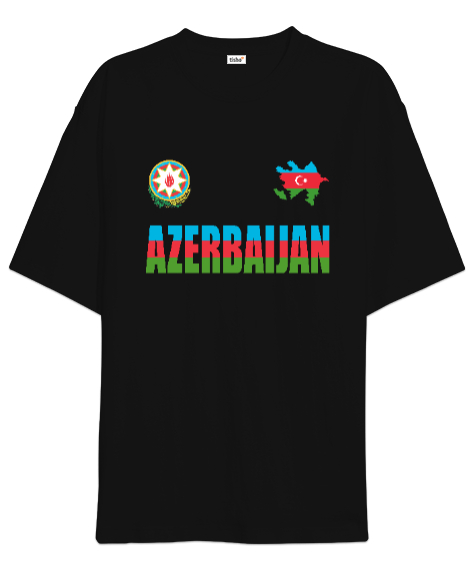 Tisho - Azerbaycan,Azerbaijan,Azerbaycan Bayrağı,Azerbaycan logosu. Siyah Oversize Unisex Tişört