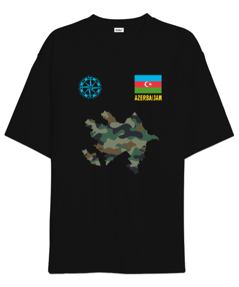 Tisho - Azerbaycan,Azerbaijan,Azerbaycan Bayrağı,Azerbaycan logosu. Siyah Oversize Unisex Tişört