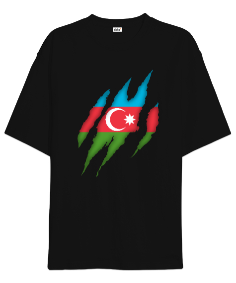 Tisho - Azerbaycan,Azerbaijan,Azerbaycan Bayrağı,Azerbaycan logosu. Siyah Oversize Unisex Tişört