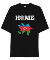 Azerbaycan,Azerbaijan,Azerbaycan Bayrağı,Azerbaycan logosu. Siyah Oversize Unisex Tişört - Thumbnail