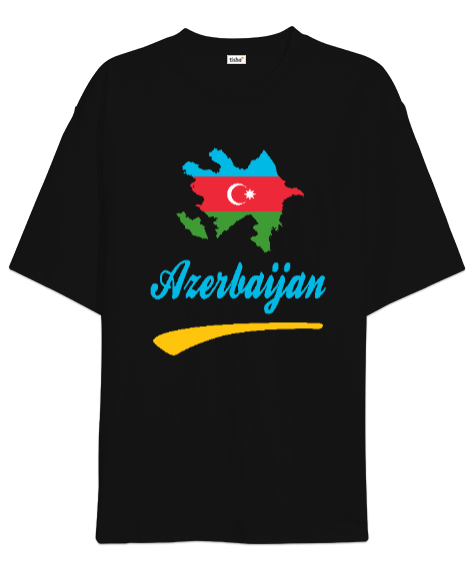 Tisho - Azerbaycan,Azerbaijan,Azerbaycan Bayrağı,Azerbaycan logosu. Siyah Oversize Unisex Tişört