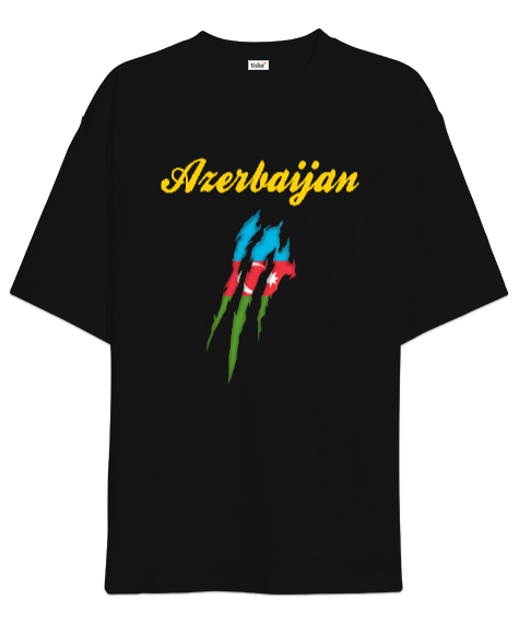 Tisho - Azerbaycan,Azerbaijan,Azerbaycan Bayrağı,Azerbaycan logosu. Siyah Oversize Unisex Tişört