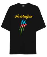 Azerbaycan,Azerbaijan,Azerbaycan Bayrağı,Azerbaycan logosu. Siyah Oversize Unisex Tişört - Thumbnail