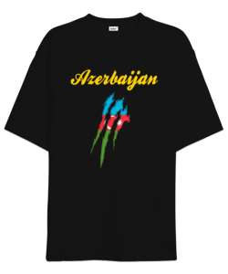 Azerbaycan,Azerbaijan,Azerbaycan Bayrağı,Azerbaycan logosu. Siyah Oversize Unisex Tişört