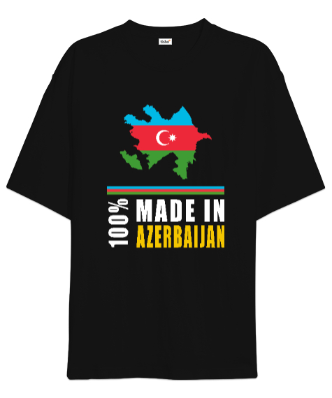 Tisho - Azerbaycan,Azerbaijan,Azerbaycan Bayrağı,Azerbaycan logosu. Siyah Oversize Unisex Tişört