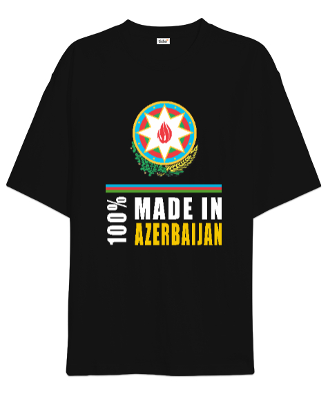 Tisho - Azerbaycan,Azerbaijan,Azerbaycan Bayrağı,Azerbaycan logosu. Siyah Oversize Unisex Tişört