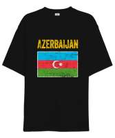 Azerbaycan,Azerbaijan,Azerbaycan Bayrağı,Azerbaycan logosu. Siyah Oversize Unisex Tişört - Thumbnail