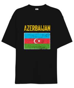 Azerbaycan,Azerbaijan,Azerbaycan Bayrağı,Azerbaycan logosu. Siyah Oversize Unisex Tişört